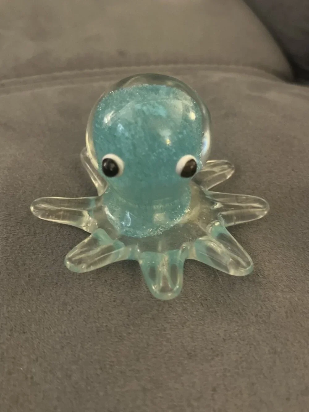 Octopus Hand Blown Art Glass Paperweight Figurine 2x3” Aqua Blue